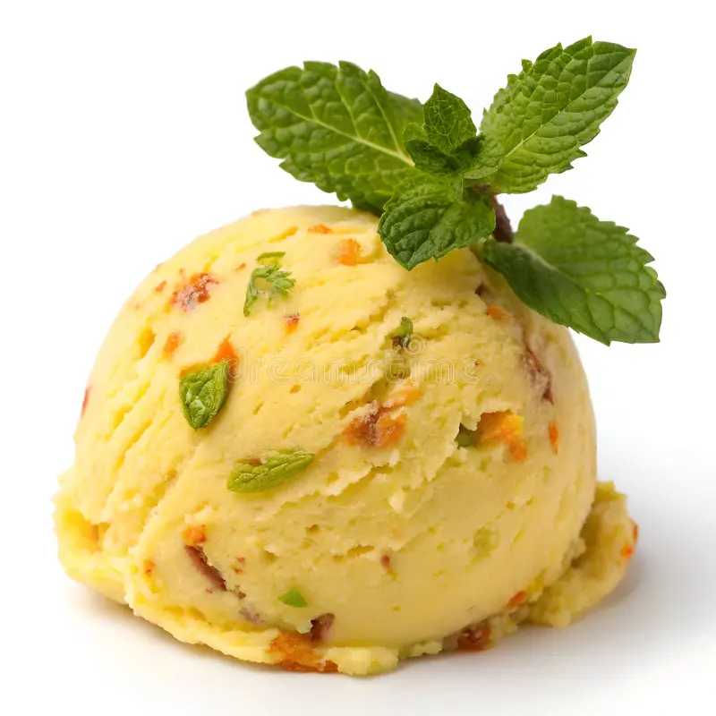 kesar pista ice cream scoop mint white background 354469706